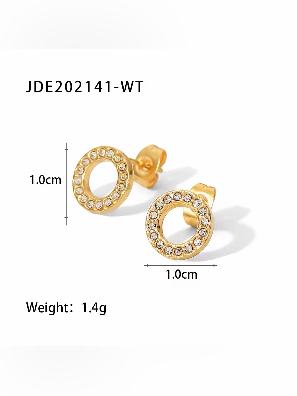 18K Gold Plated Circle Cubic Zirconia Stud Earrings - Picture 7 of 8
